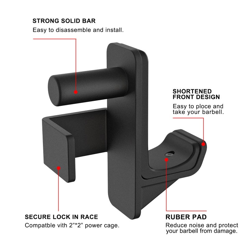Kipika J-Hooks for 2"" x 2"" Power Rack with 1"" Hole - Bottom Reinforced Steel Hooks with Rubber Pads - Heavy Duty Power Rack Attachments - Squat Rack Accessories for Strength Training - Set of 2 - Image 3
